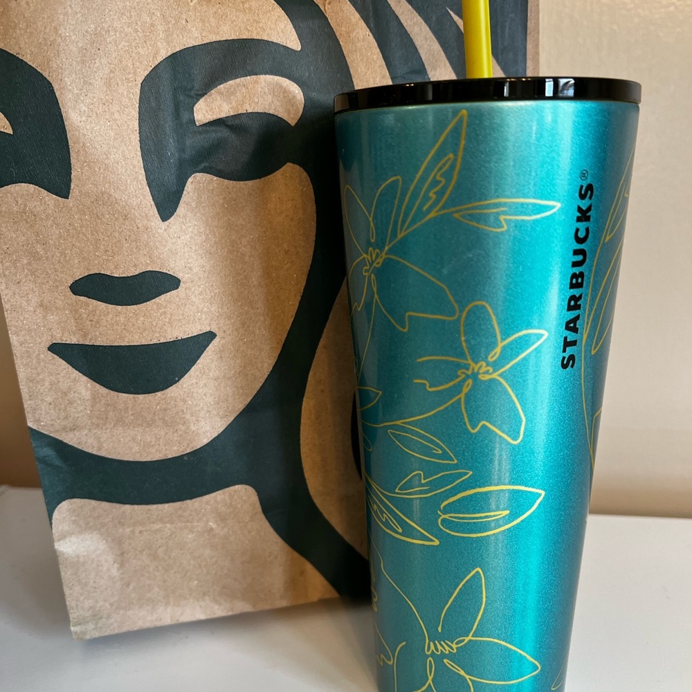COPY - Starbucks Spring 2022 Shimmer Teal Blue &
Yellow Flowers Stainless Steel…